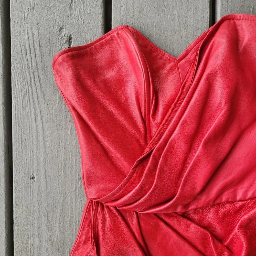 Clifford Olson For Tannery West Vintage‎ Mini Dress Leather Strapless Red 2 - Picture 2 of 10